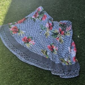 White House Black Market Blue and White Asymmetrical Skater Mini Skirt